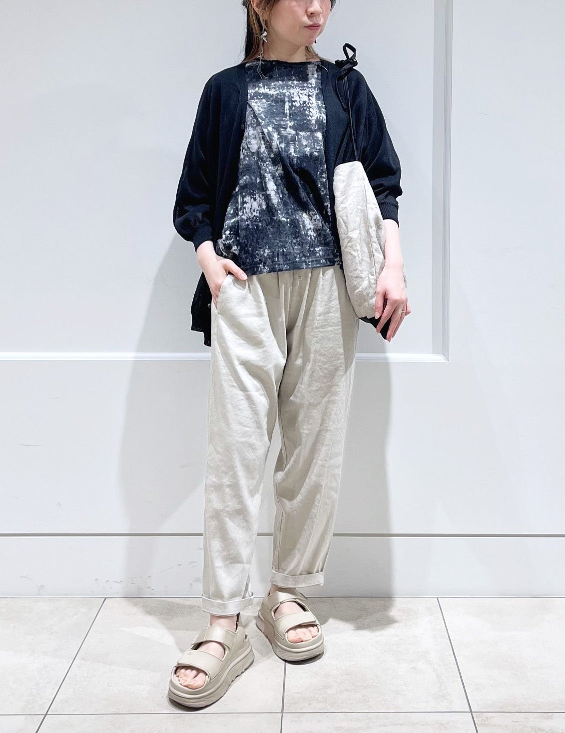 リネンレーヨンストレッチ テーパードパンツ