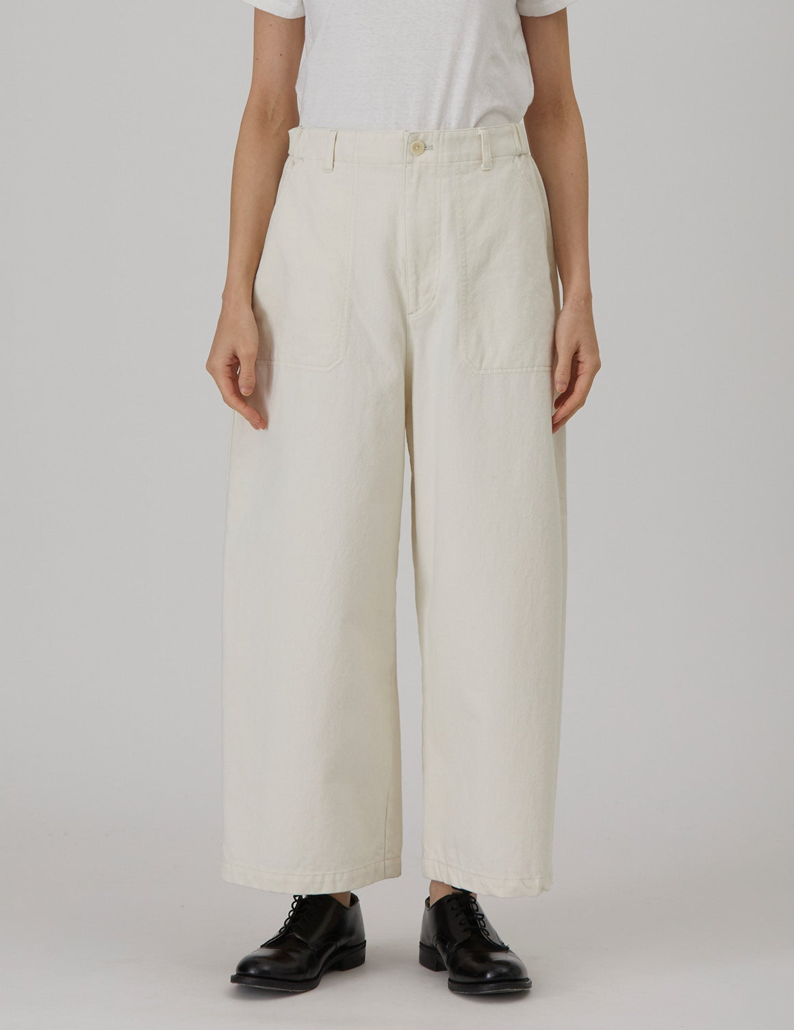 NATURAL SRUB DENIM クロップドワイドパンツ