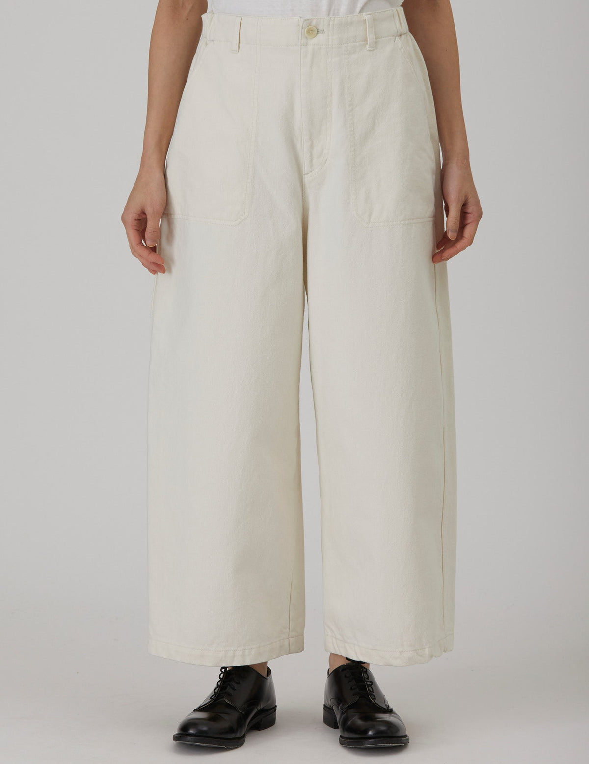 NATURAL SRUB DENIM クロップドワイドパンツ