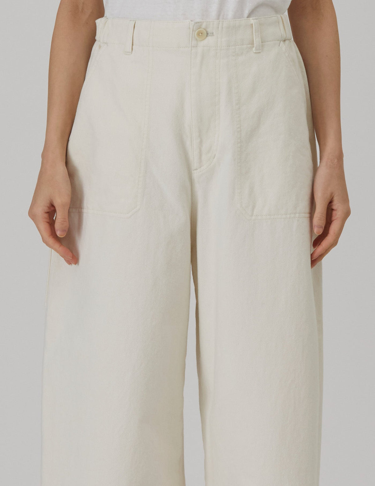 NATURAL SRUB DENIM クロップドワイドパンツ