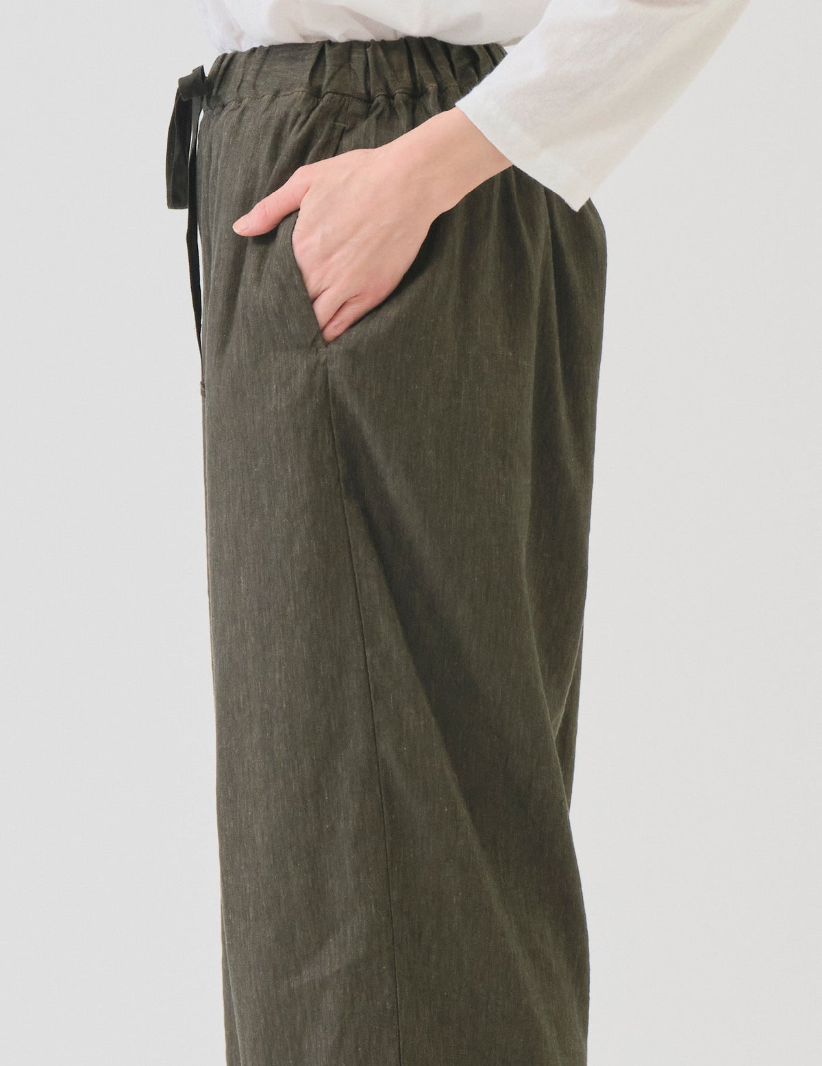 リネンレーヨンストレッチ フルレングスワイドパンツ