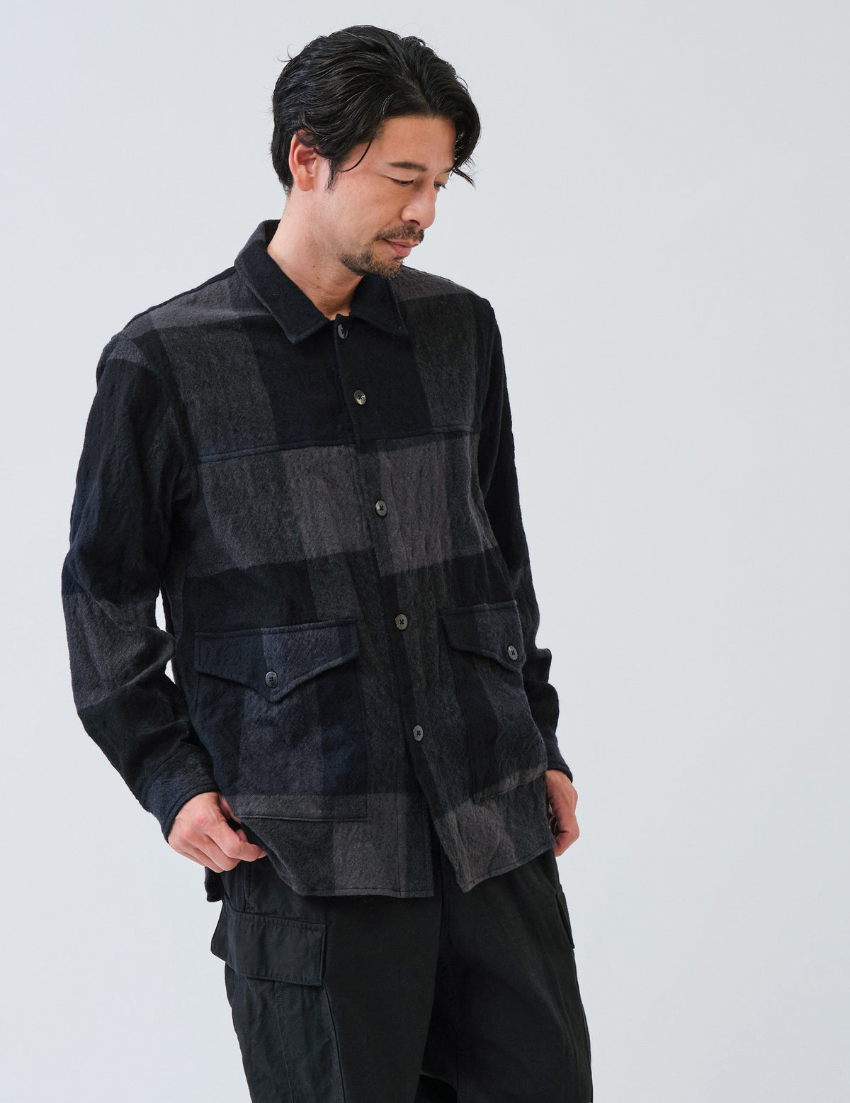 WOパネルチェックワッシャーシャツジャケット