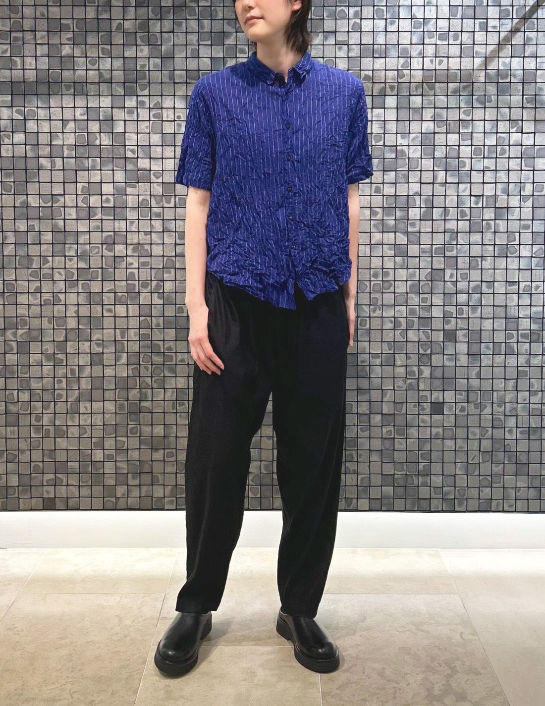 リネンレーヨンストレッチ テーパードパンツ