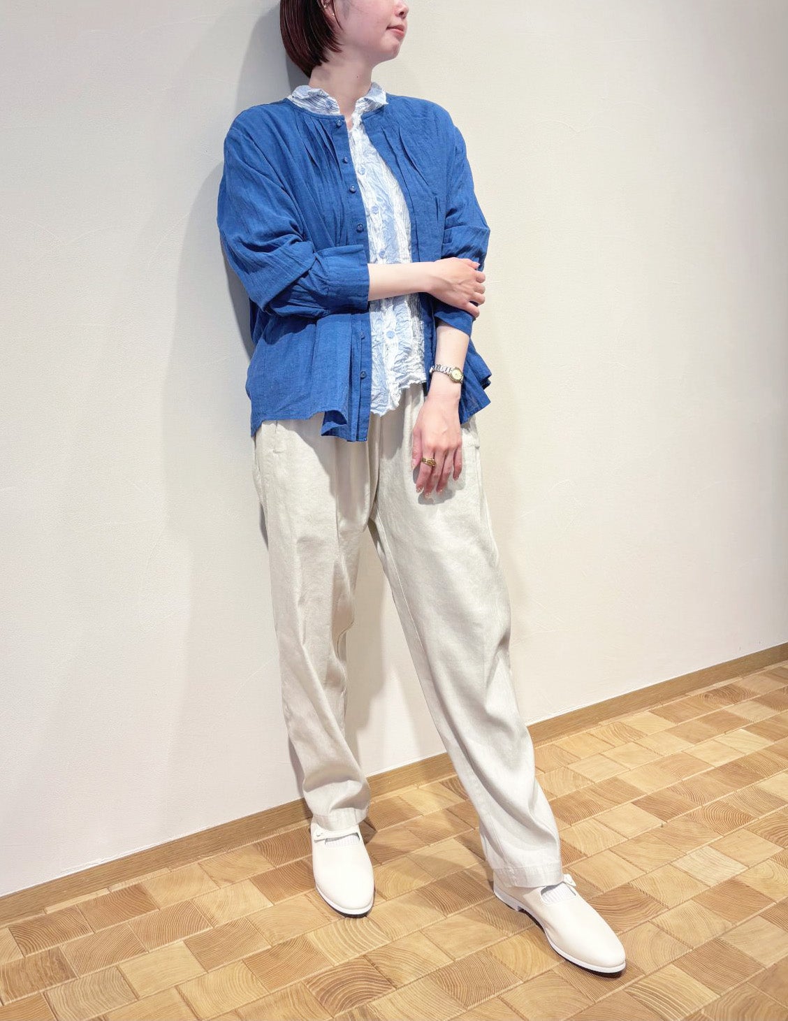 リネンレーヨンストレッチ テーパードパンツ