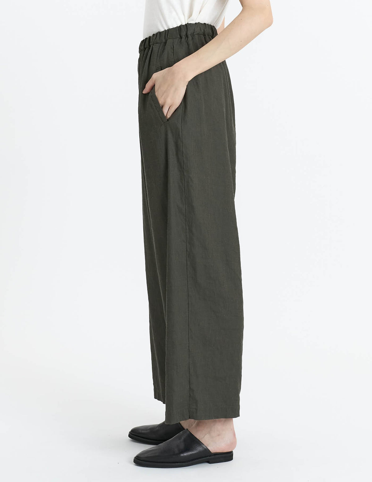 リネンレーヨンストレッチワイド パンツ