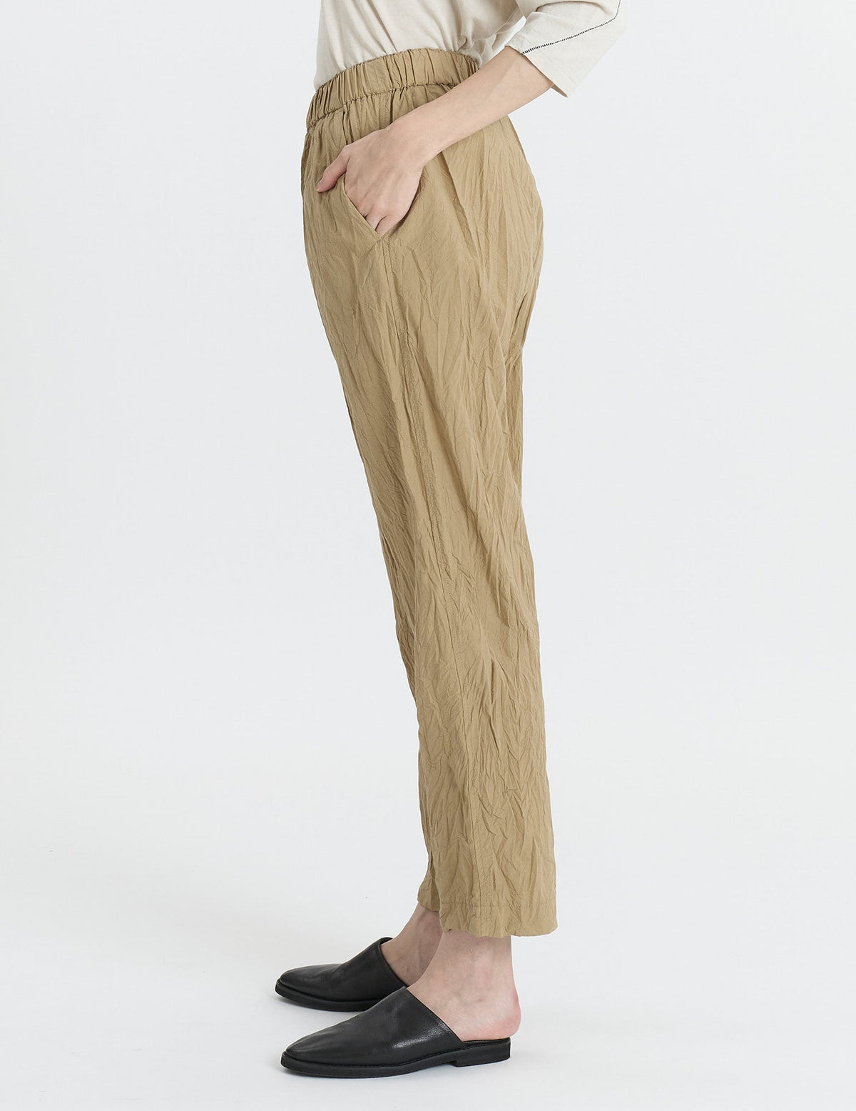 80タイプライターしわ加工 テーパードパンツ