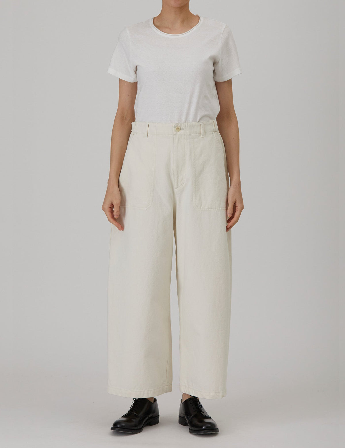 NATURAL SRUB DENIM クロップドワイドパンツ