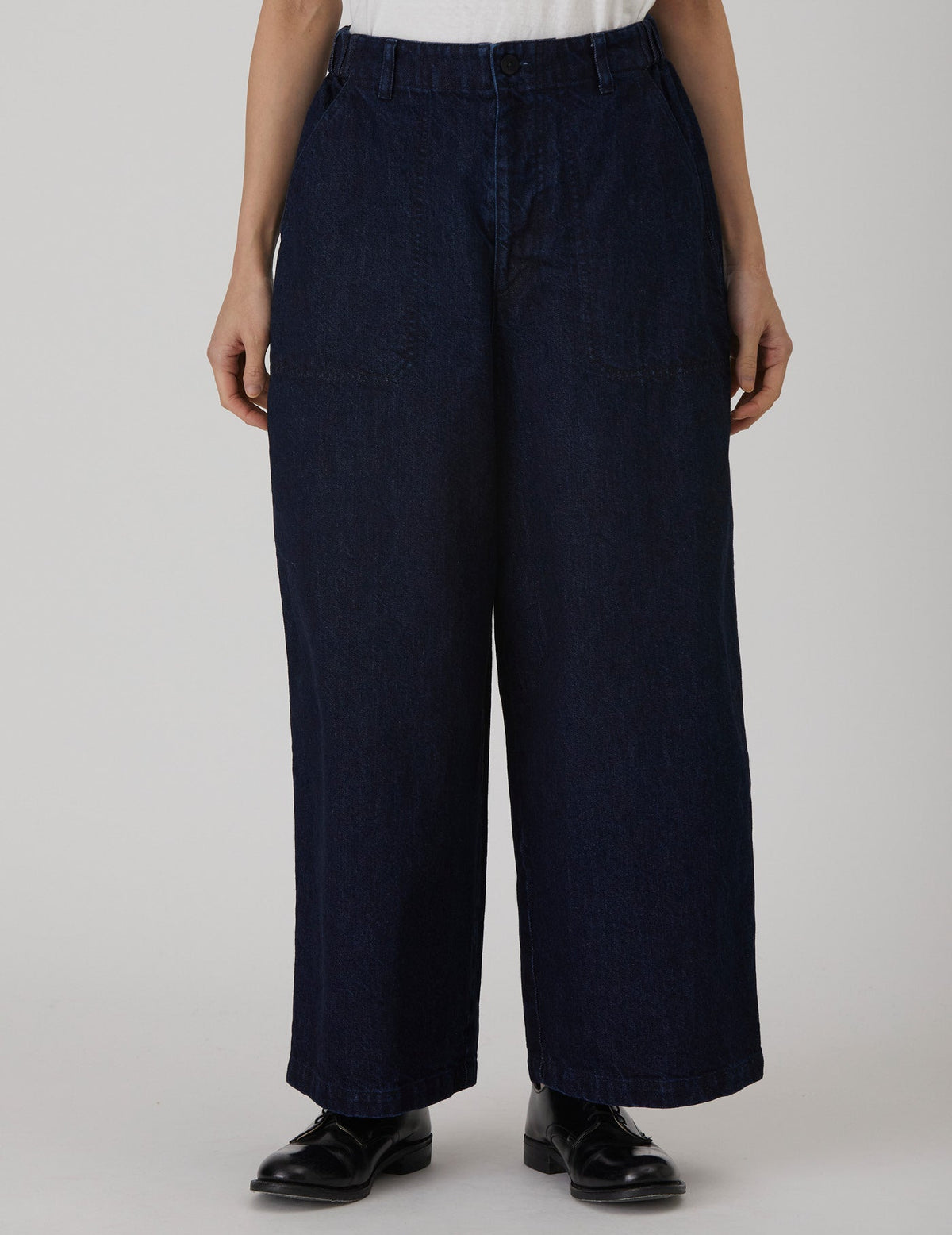 NATURAL SRUB DENIM クロップドワイドパンツ