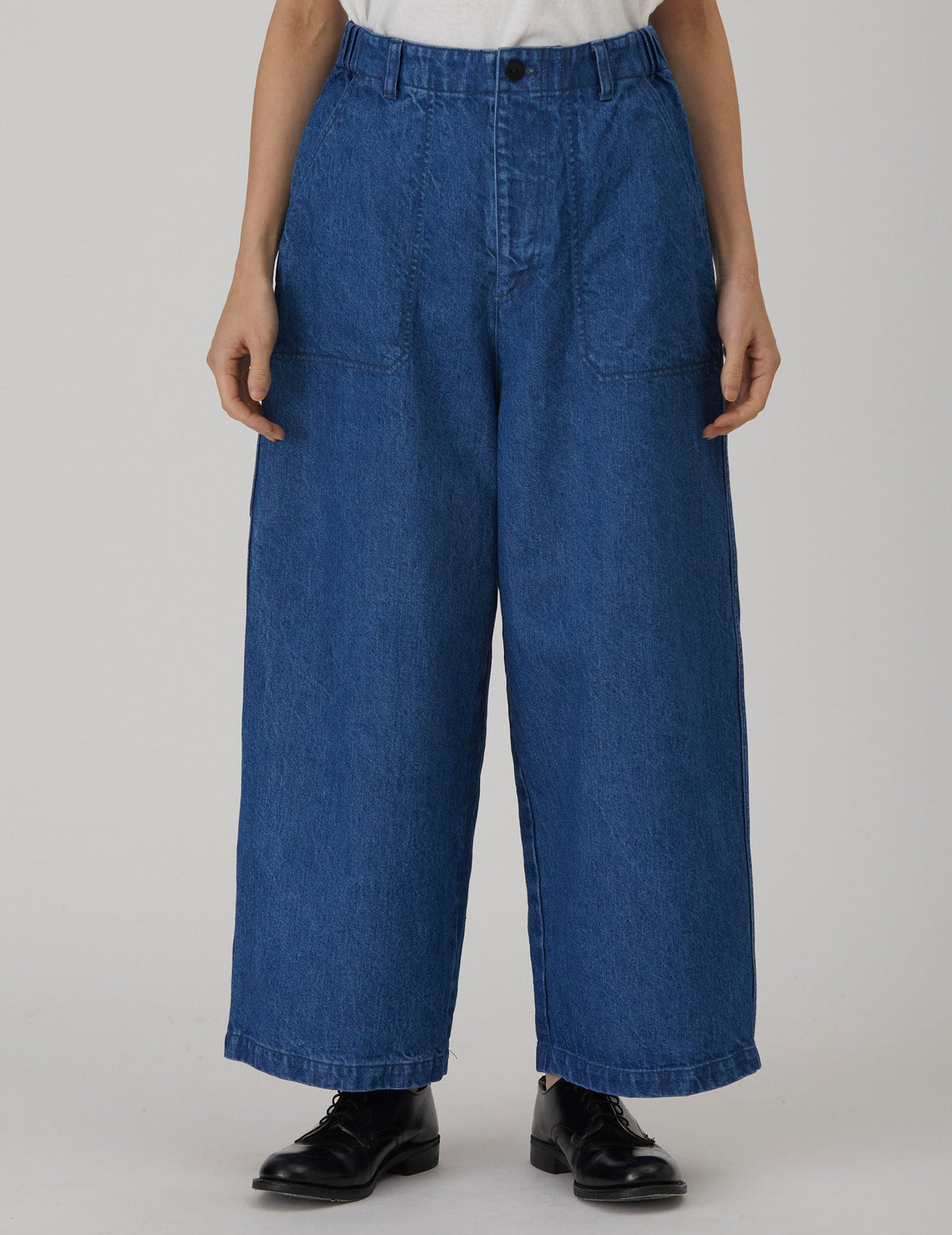 NATURAL SRUB DENIM クロップドワイドパンツ