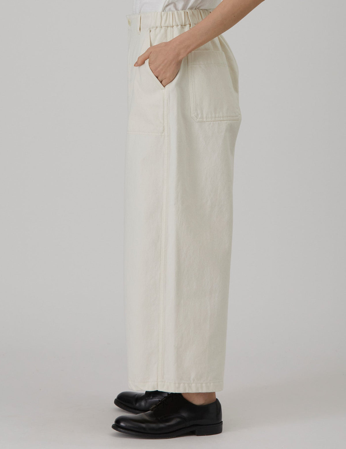 NATURAL SRUB DENIM クロップドワイドパンツ