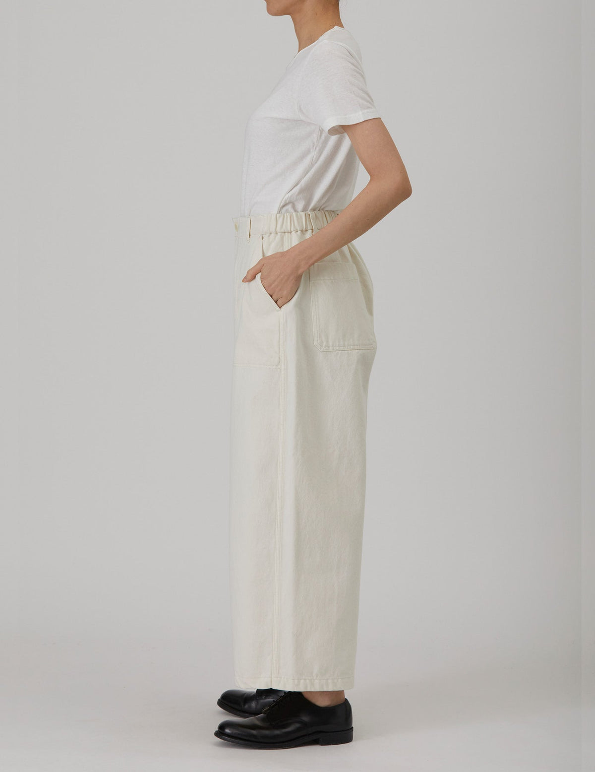 NATURAL SRUB DENIM クロップドワイドパンツ