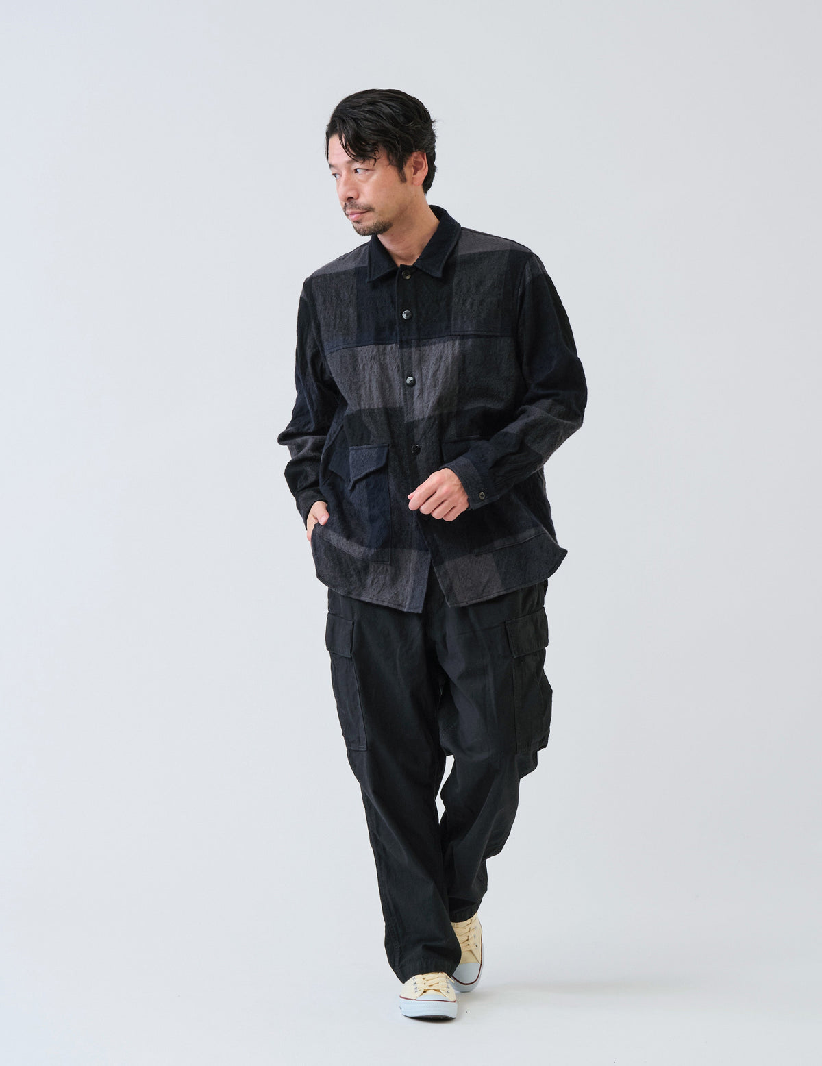 WOパネルチェックワッシャーシャツジャケット