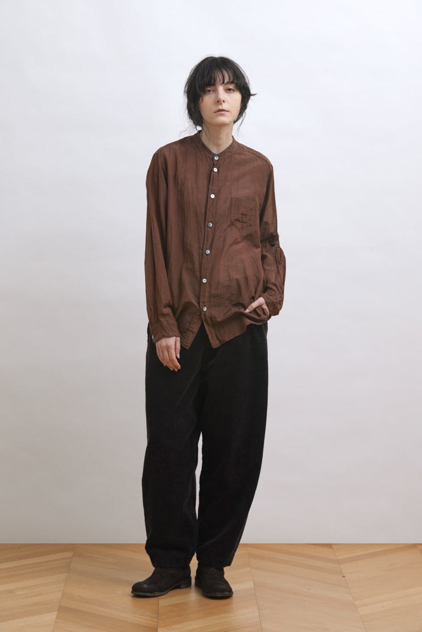 コットンシルクローン バンドカラーシャツ