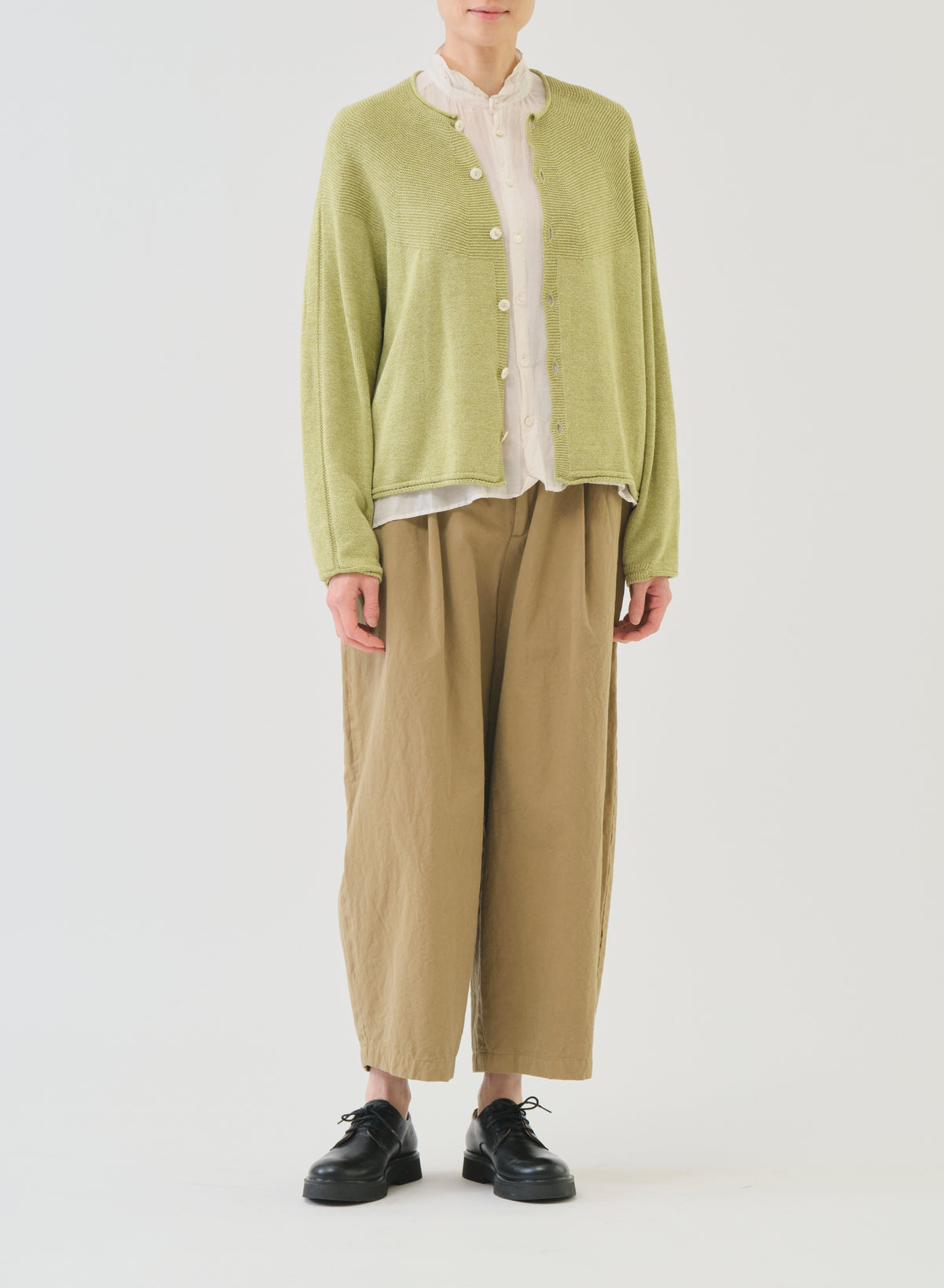 コットンシルクローン シャツカラーブラウス