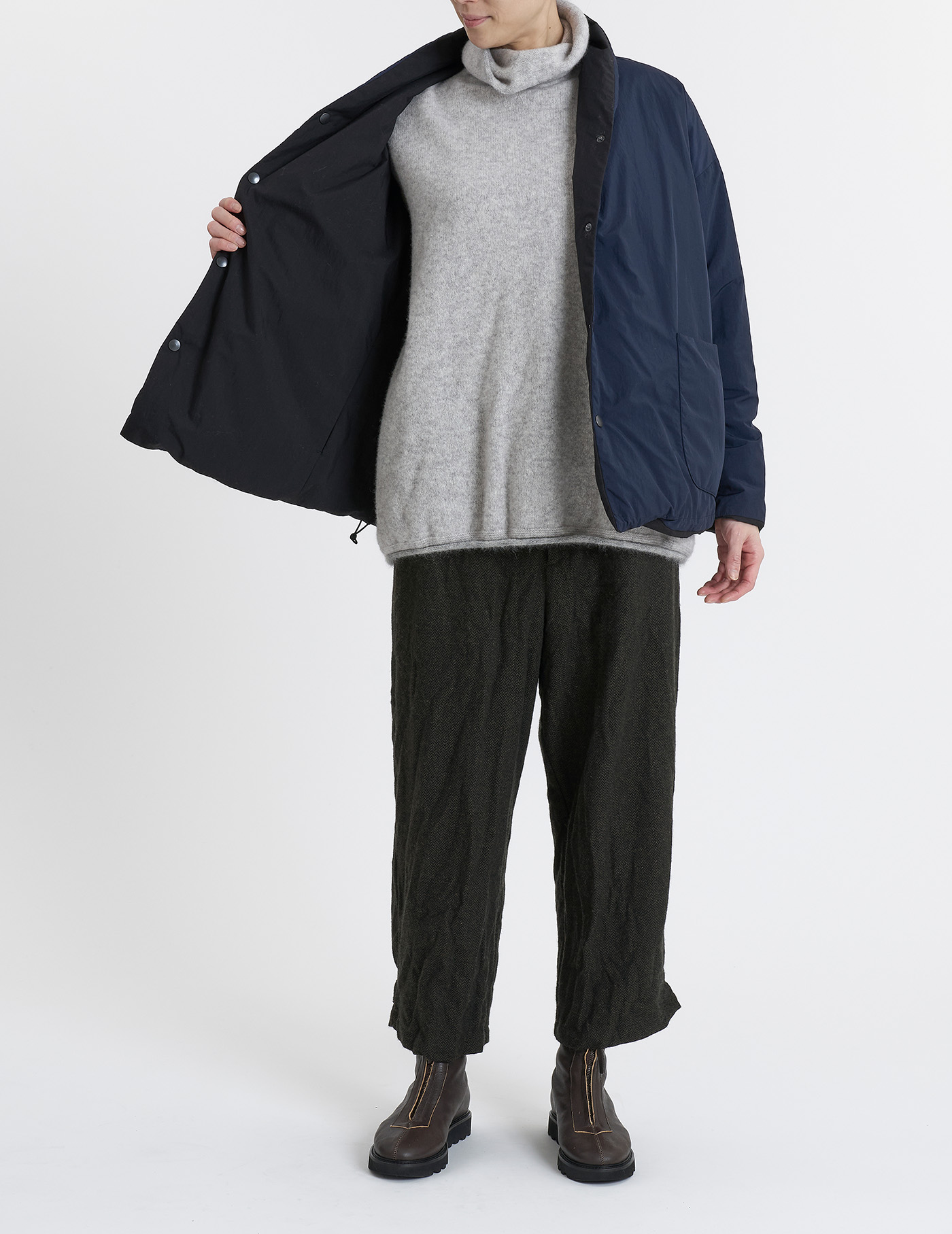 コットンナイロンクロス リバーシブルダウンジャケット | pas de